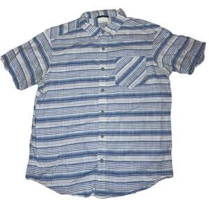 COLUMBIA Blue/White Button Front Men's Shirt Sz Large SHORT SLEEVE Cotton